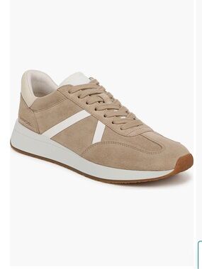 Vince Ohara Women's Suede Sneaker in Taupe with White Accents